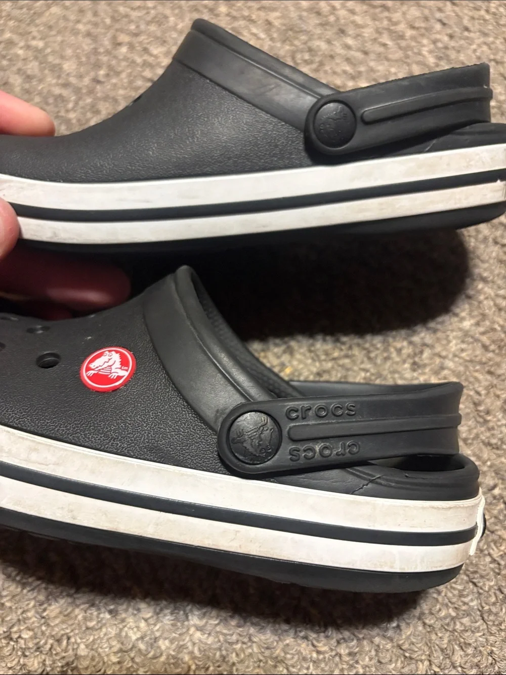 CROCS Kids Black Slip-On Clogs with White Trim